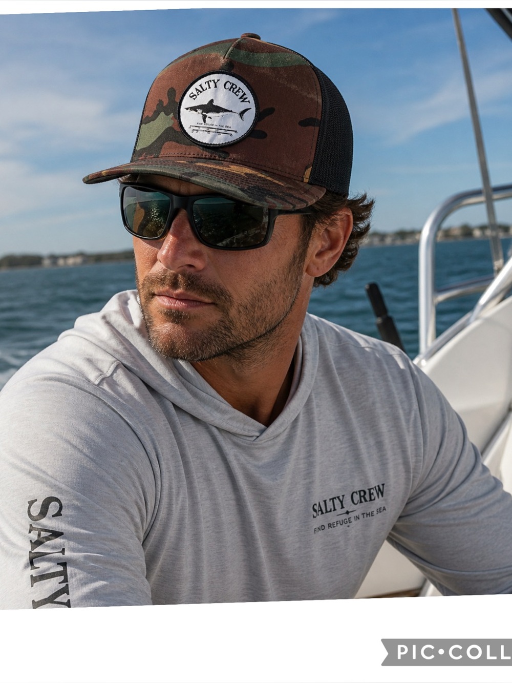 Salty Crew Bruce Retro Trucker Hat Camo Black Shark Patch Snapback OS